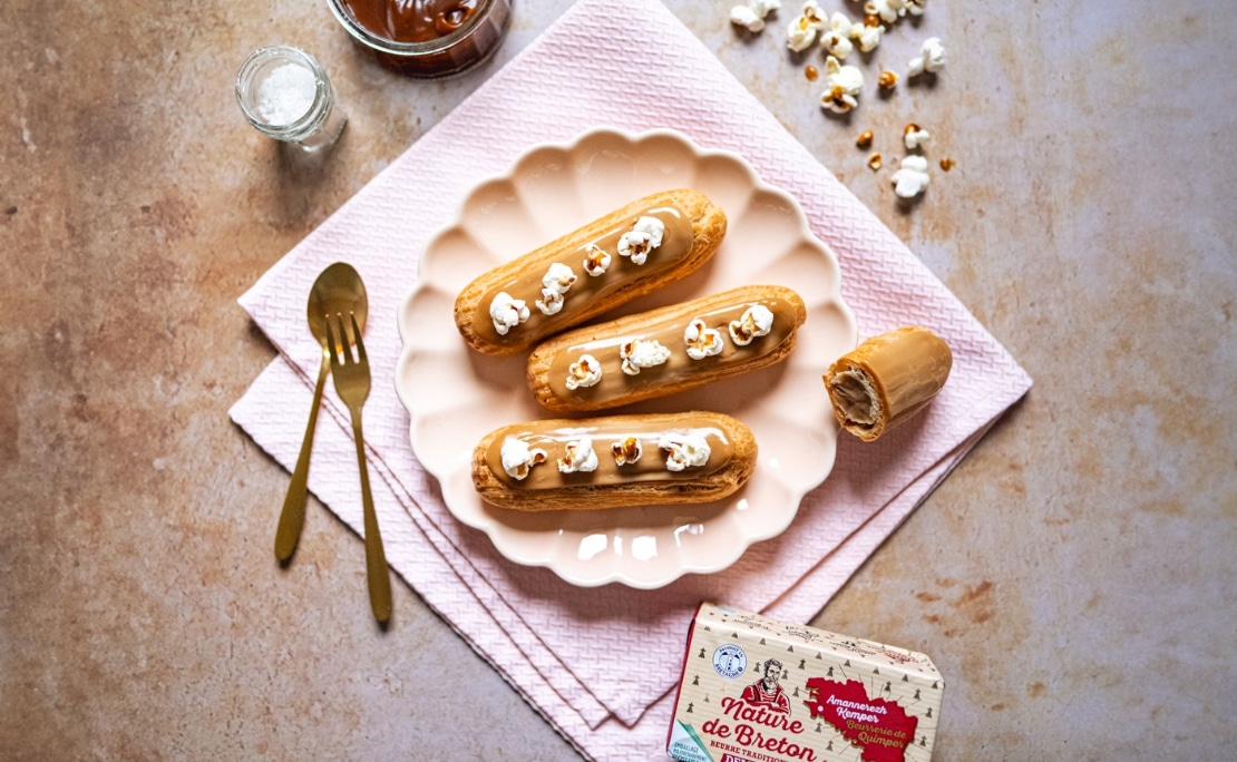 Recette d'éclair au caramel beurre salé et popcorn