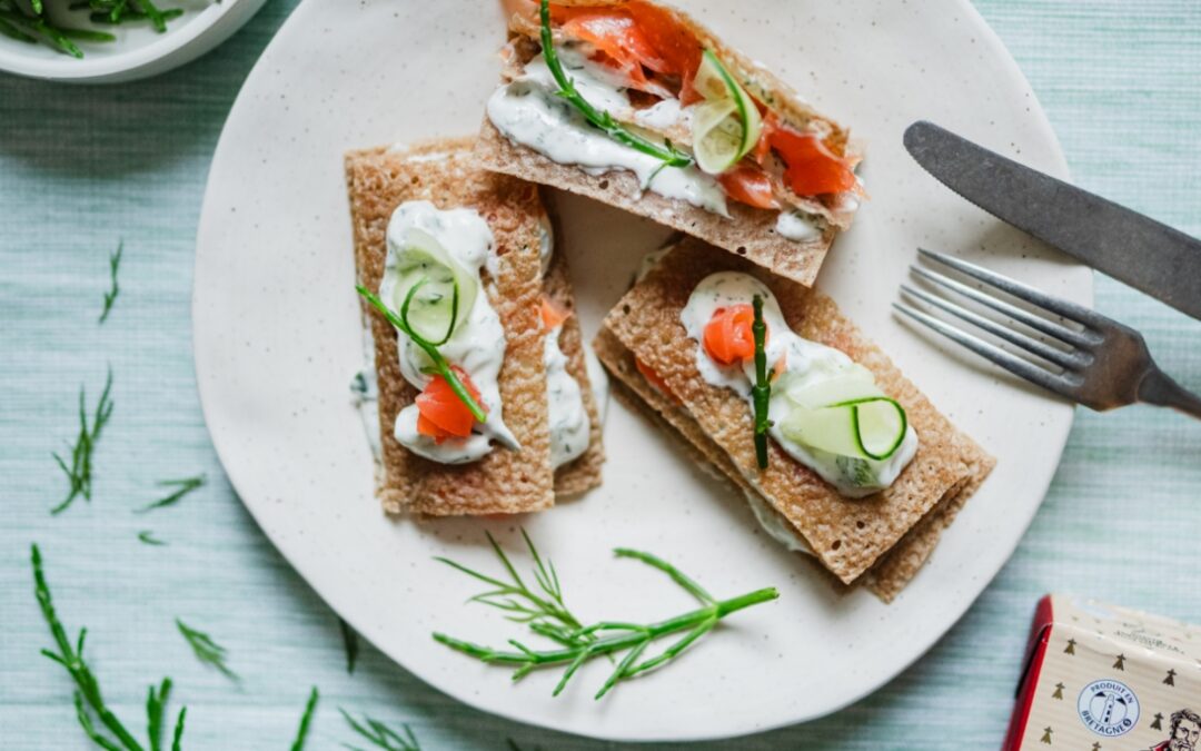 Millefeuilles au sarrasin, saumon et beurre breton